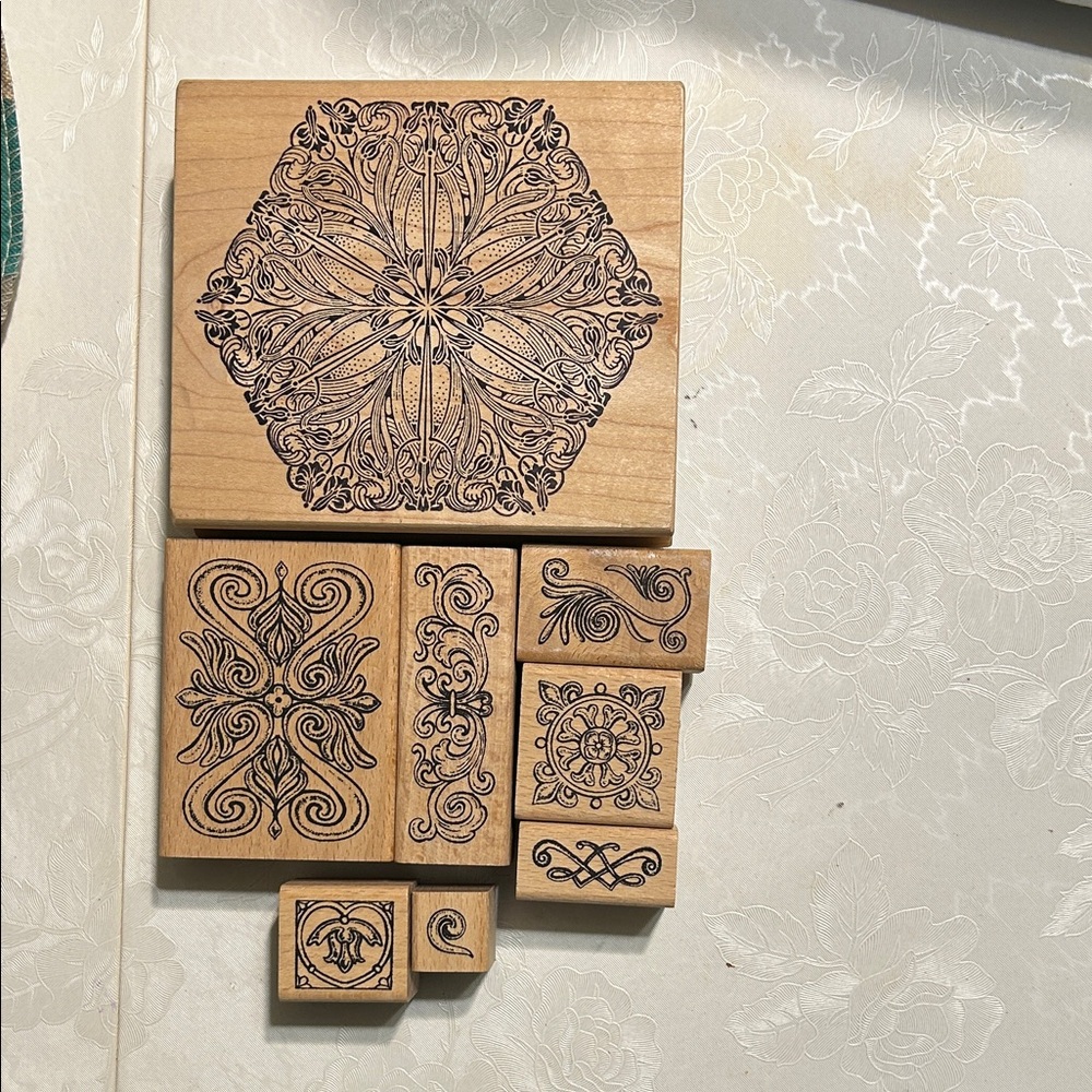 Intricate Wooden Stamps Set - Natural Brown